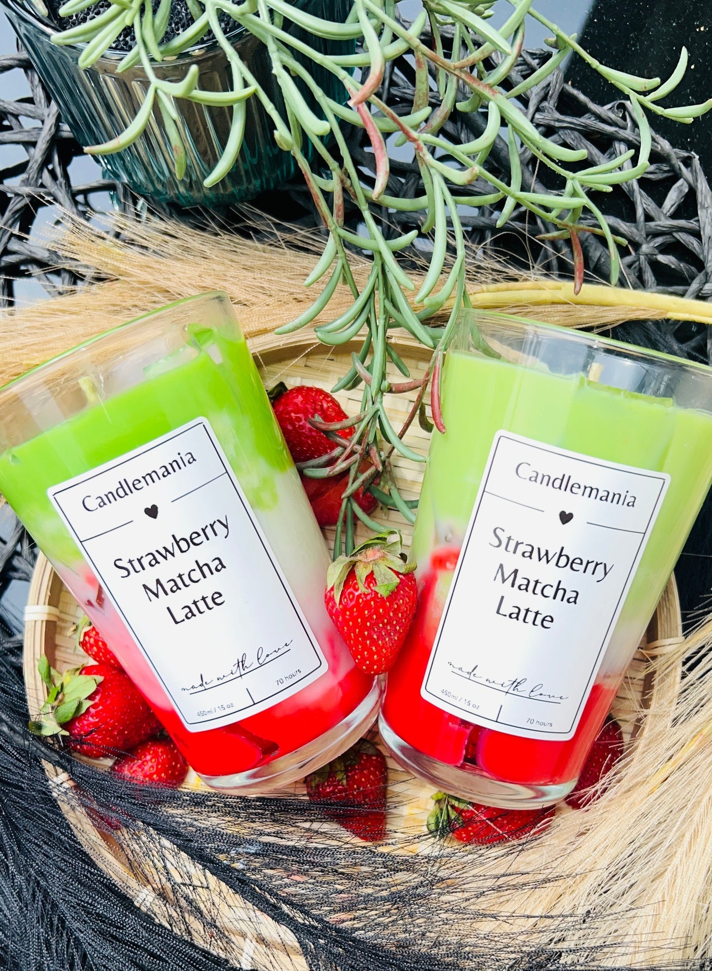 Strawberry Matcha Latte Kerze