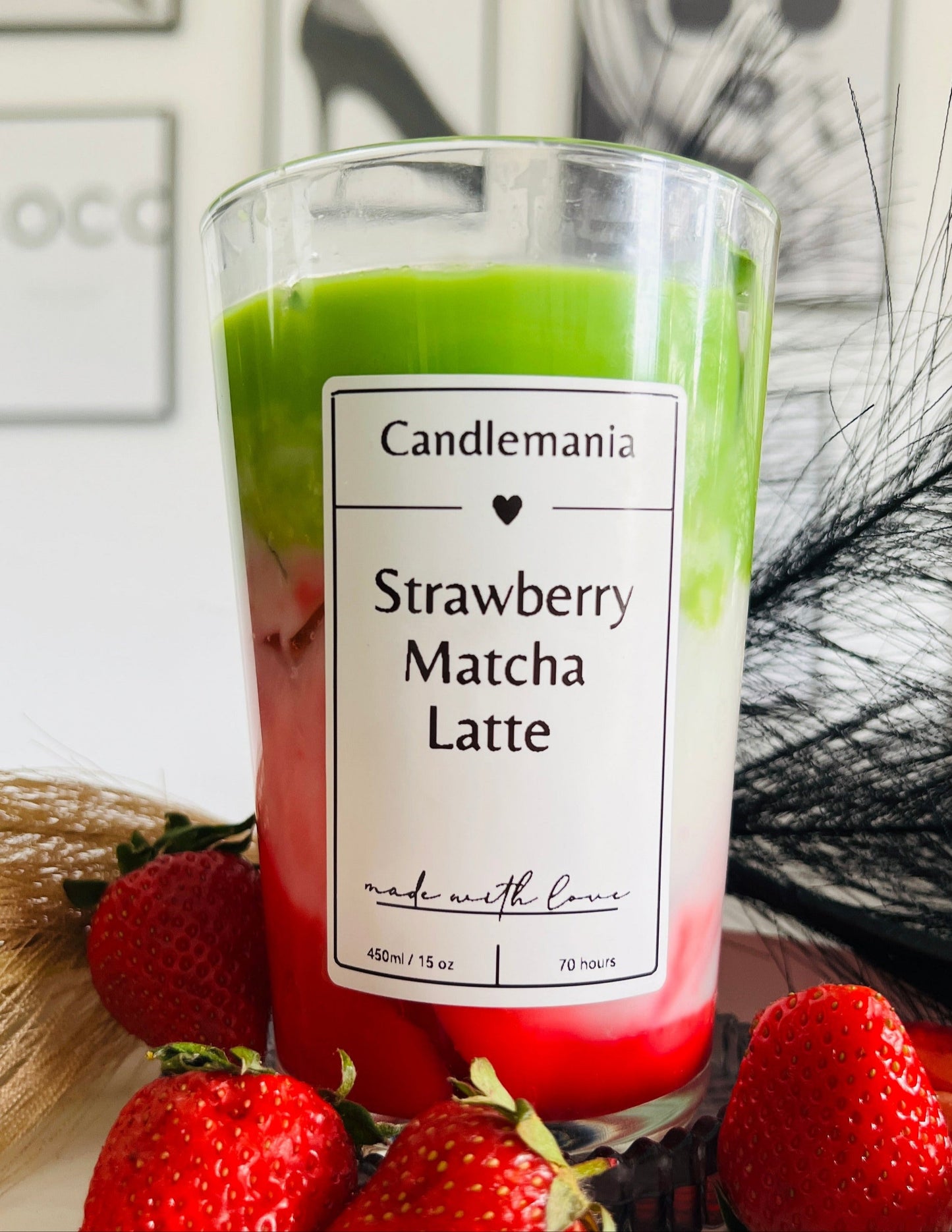 Strawberry Matcha Latte Kerze