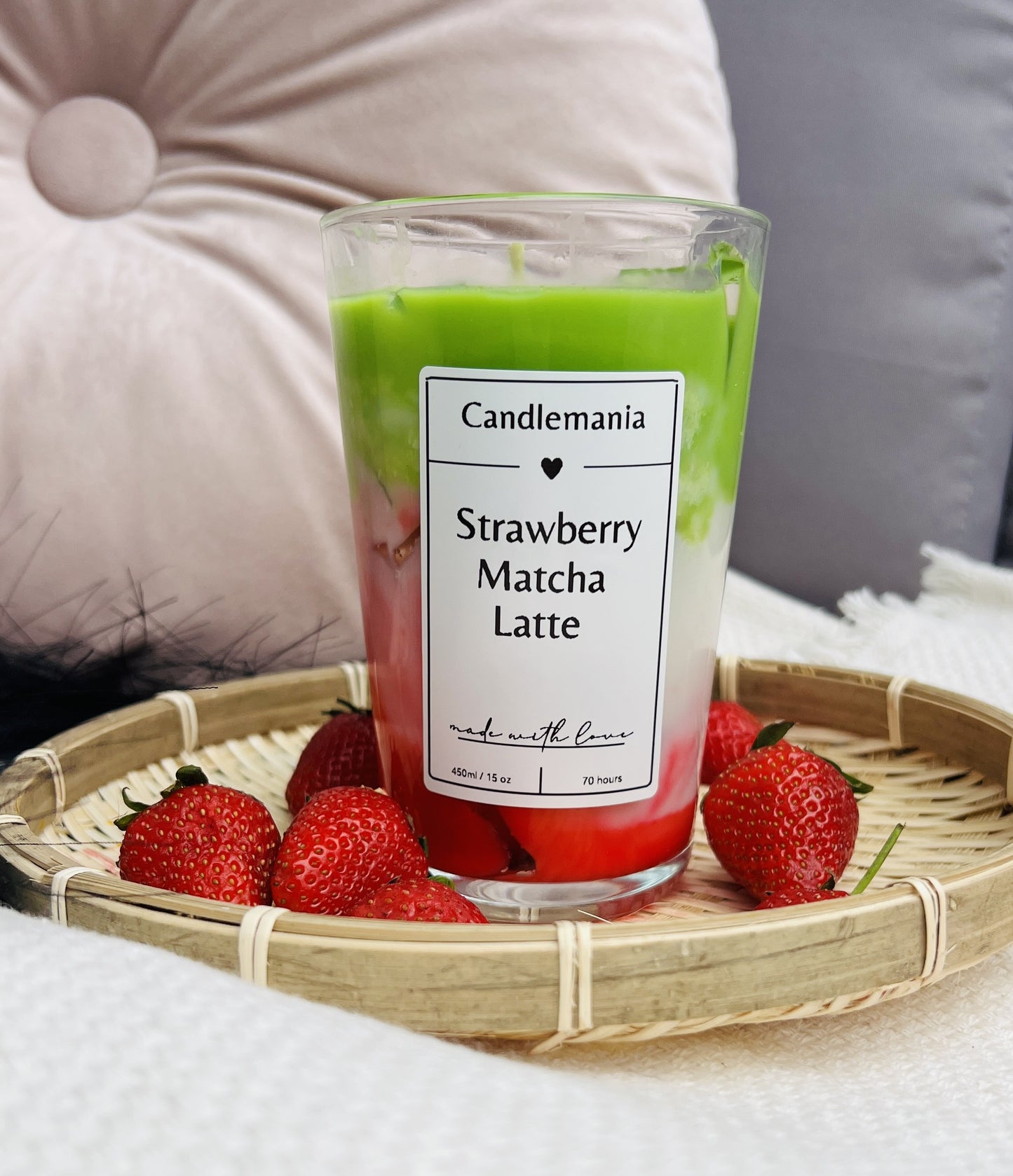Strawberry Matcha Latte Kerze