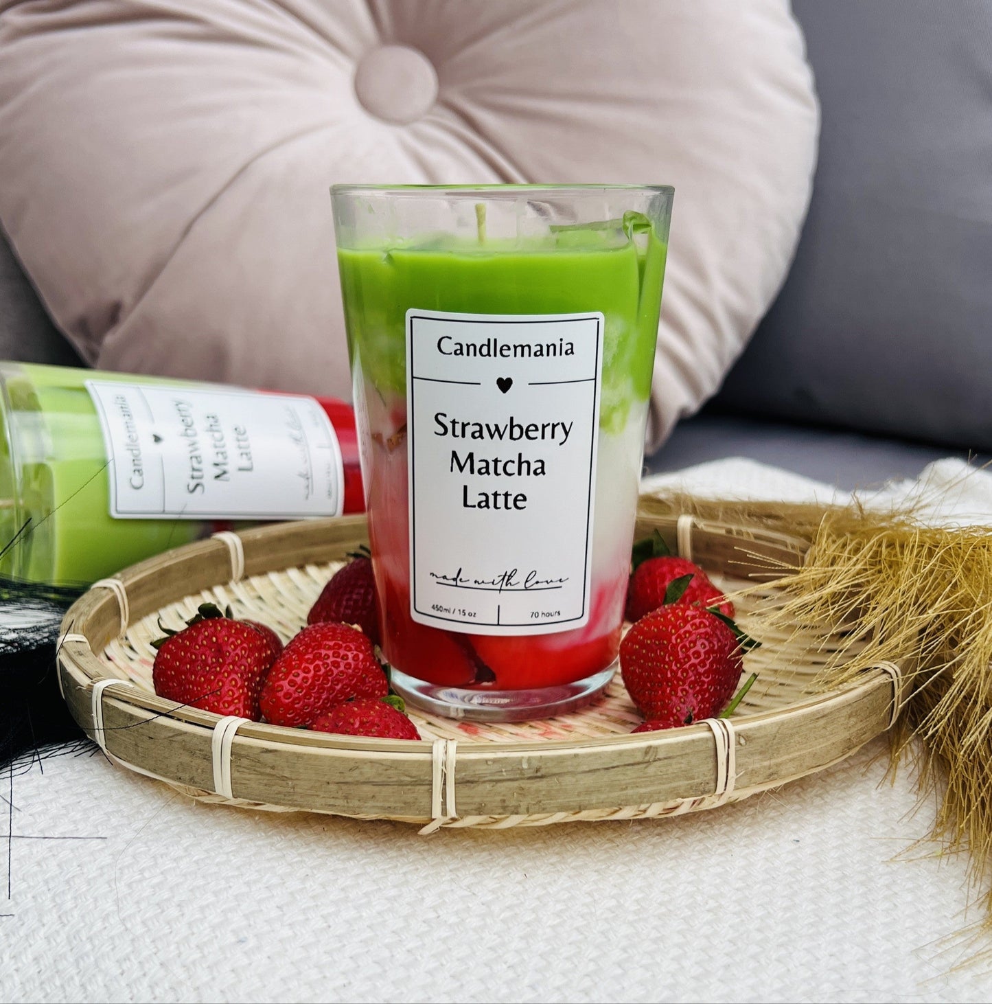 Strawberry Matcha Latte Kerze
