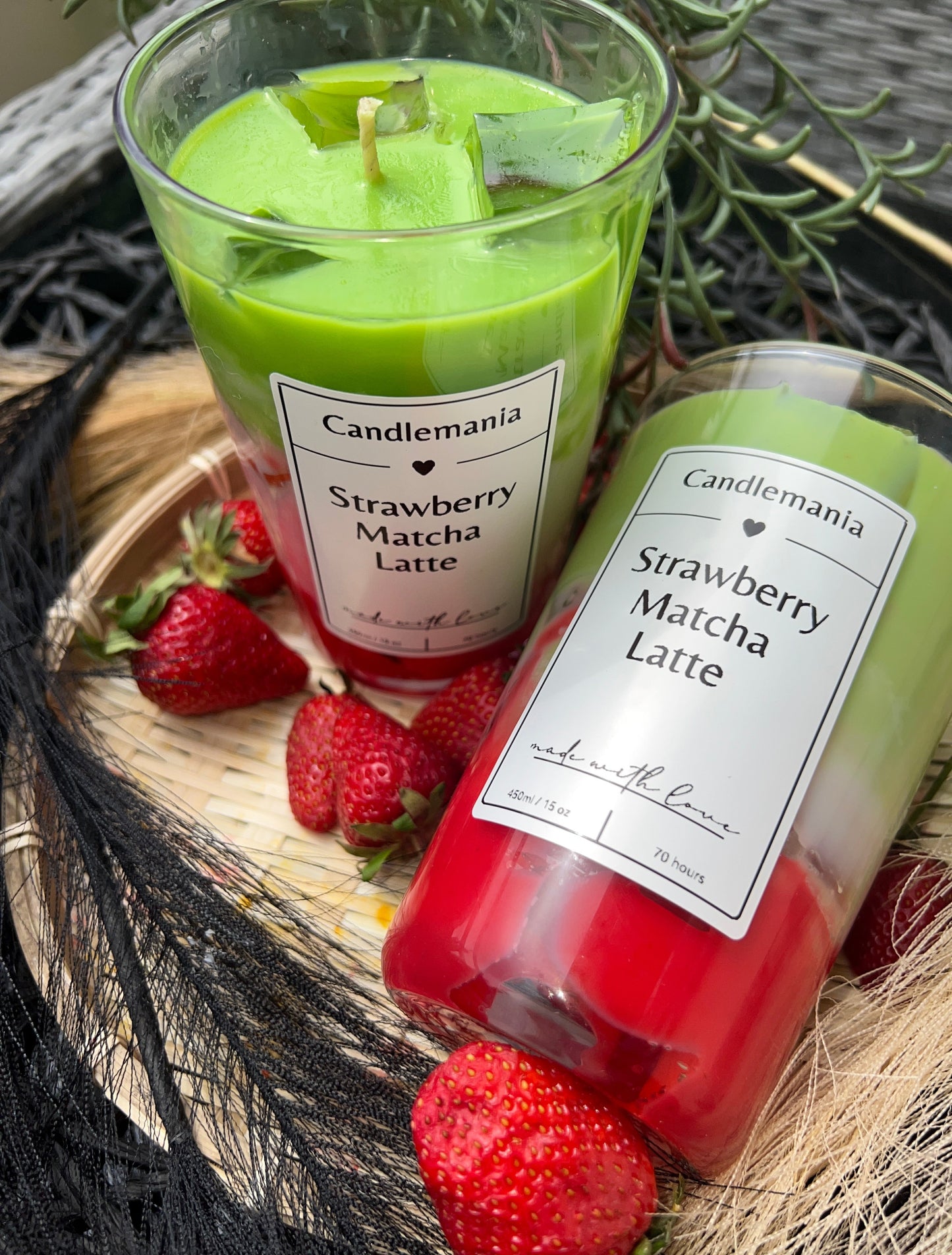 Strawberry Matcha Latte Kerze